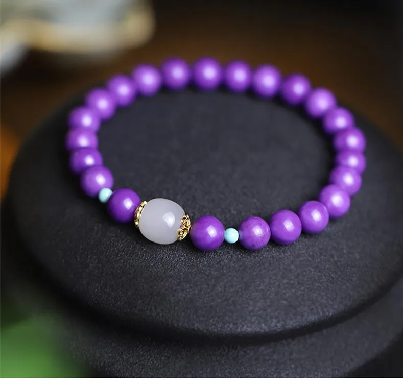 8mm Einzelkreis Lila Perlen Mit Hotan Jade Buddha Hand String Geschenk Mädchen Schmuck Für Weibliche Mutter Geschenk – Detail 5