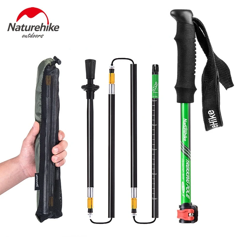 Naturehike Aluminum Alloy Folding Trekking Pole Ultralight Outer Locking Telescopic Walking Stick Outdoor Climbing Equipment