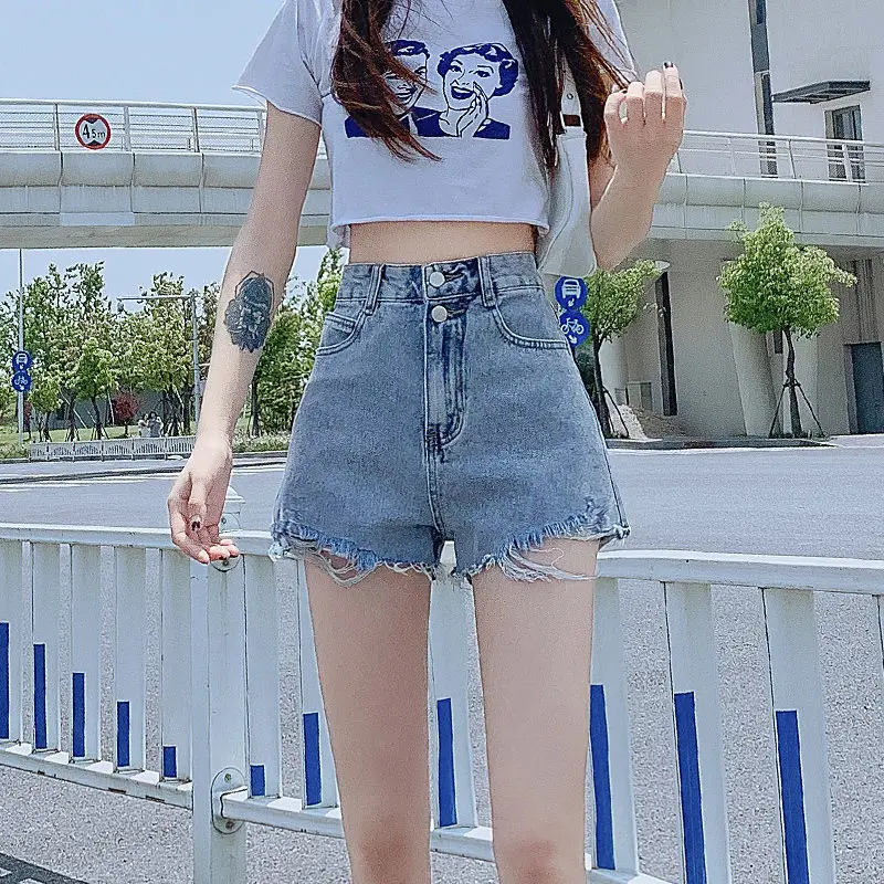 workout clothes for women Ripped Shorts Women Casual Summer Denim Shorts Y2K High Waist Cute Streetwear Korean Blue Gray White Black Shorts Distressed burberry shorts Shorts