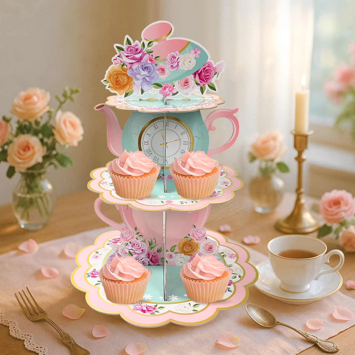 Tea Party Theme Cake Stand Happy 1st Birthday Party Decoration