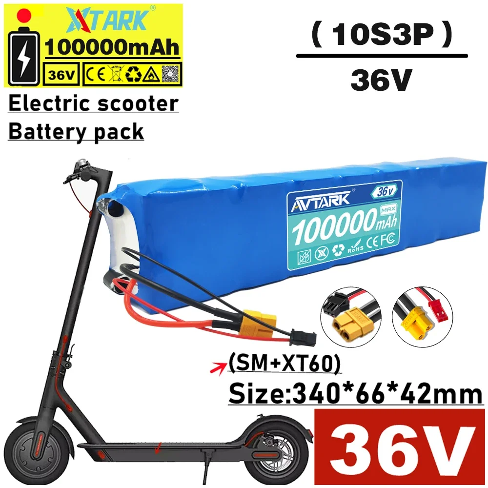 

36V 100Ah 18650 lithium battery pack 10S3P 250W-500W High power Same port 42V Electric Scooter M365 ebike Battery with Bracket