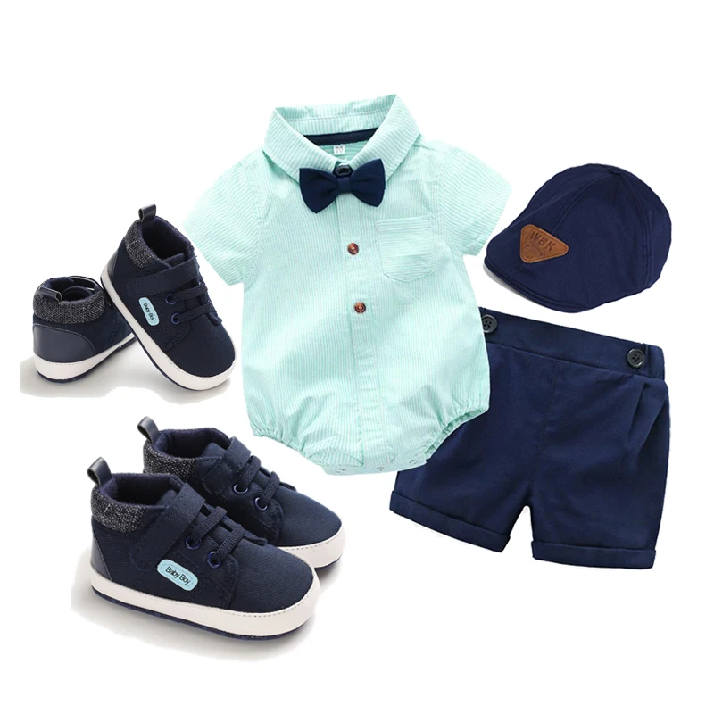 

Newborn Baby Clothes Boys Gentleman Boy Outfit Striped Romper Bodysuit with Pants 1 Year Old Birthday Photograph