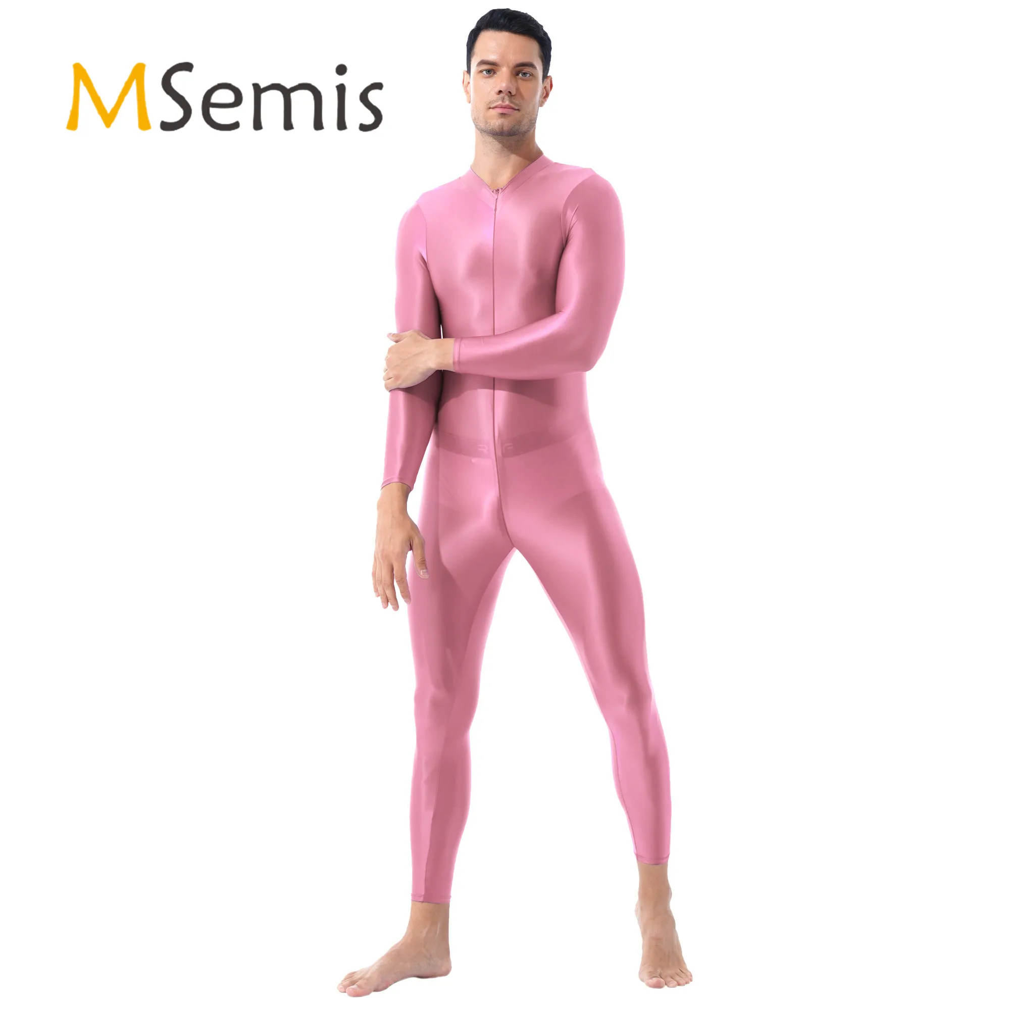 Mens Lingerie Bodystocking Ankle Length Double-ended Zipper Bodysuit Shimmery Smooth High Neck Long Sleeves Leotard Jumpsuit men bodysuit jumpsuit,men lingerie underwear