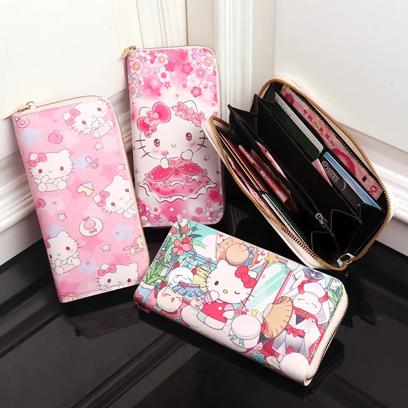 Sanrio Hello Kitty Wallet Women's Cartoon Clutch Long Purse Zipper Coin Big Letter Wallets Phone Card Holder Lady Storage Bag card holder plush coin purse anime wallet purse