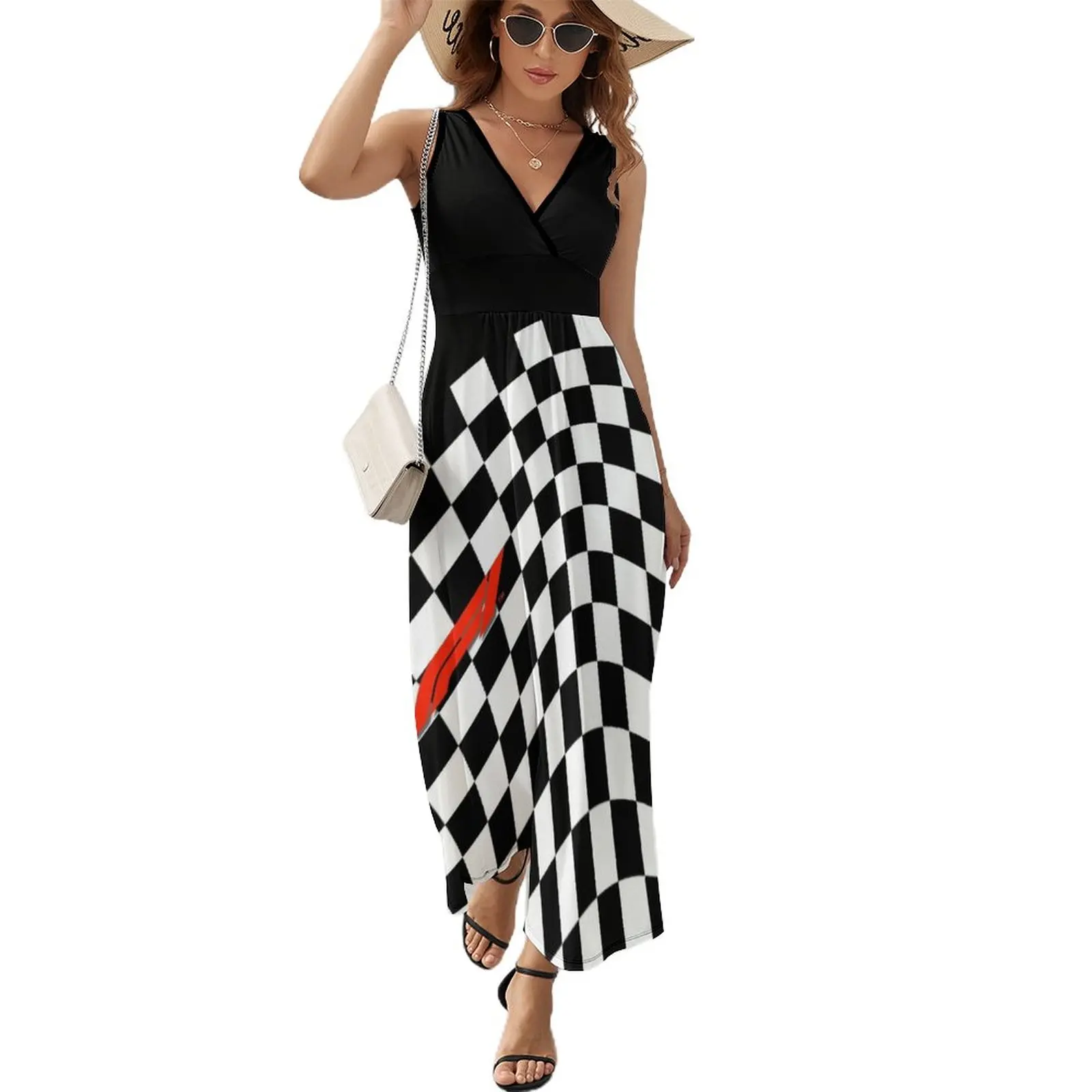 F1 Checkered Flag Sleeveless Dress Dress woman Woman clothing