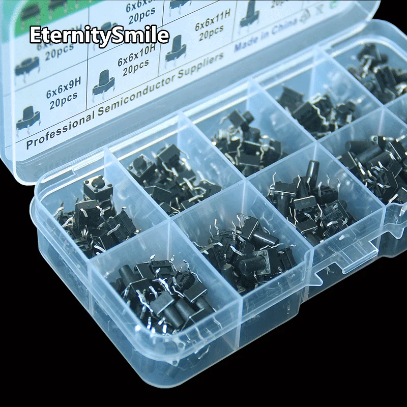 Tactile Push Button Switch 200Pcs Touch 6 * 6 * 4.3/5/6/7/8/9/10/11/12/13 MM 4 Pin DIP Key Micro Switch Sets