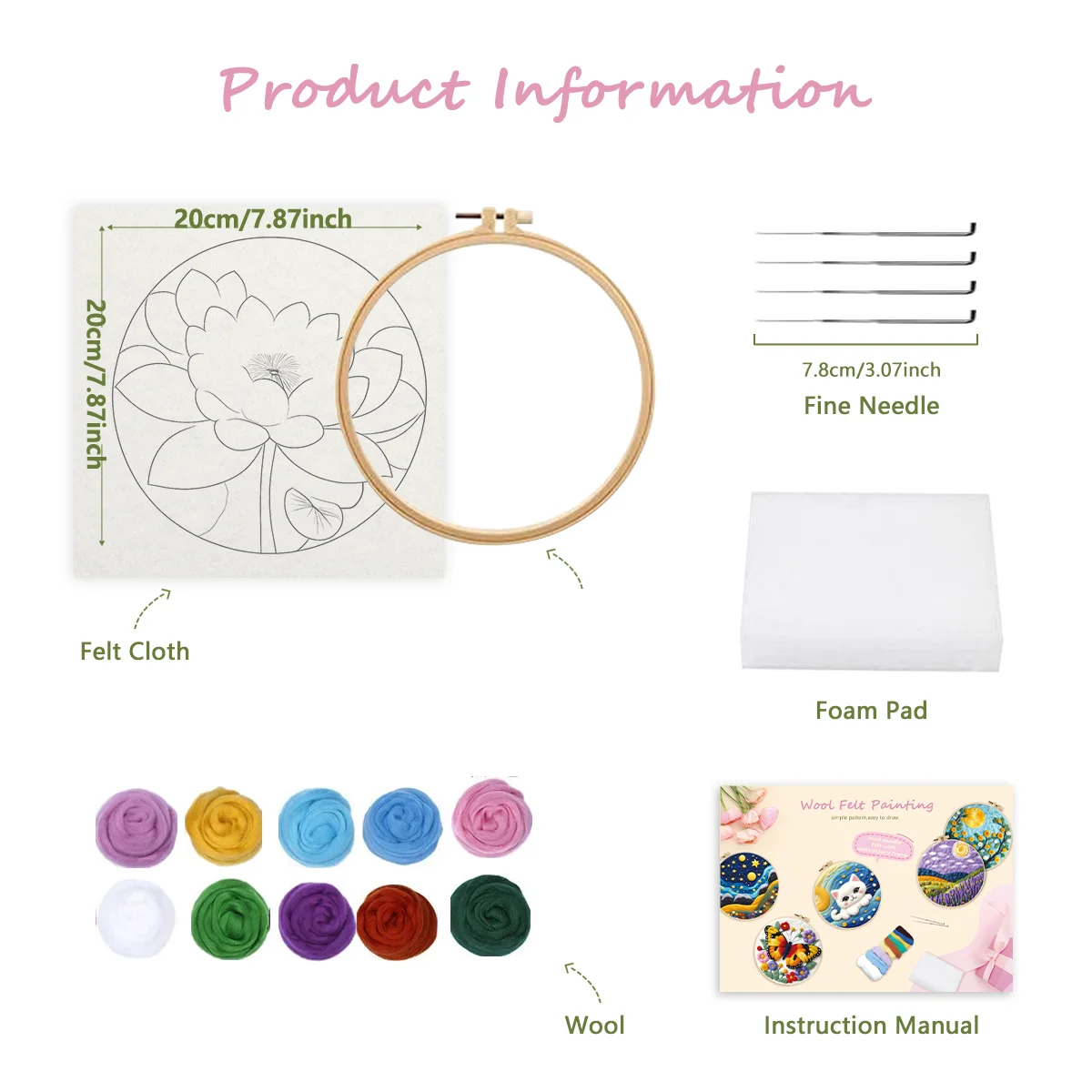 RUOPOTY 1 Pack Needle Felting Wool Lotus Flowers Wool Needle Felt Painting For Adults Kits Wool Felting Yarn Supplies Diy Craft
