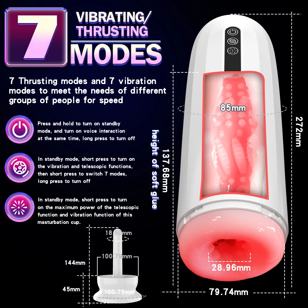Electric Wearable Telescopic Masturbator Cup For Men Vibration_voghion.com