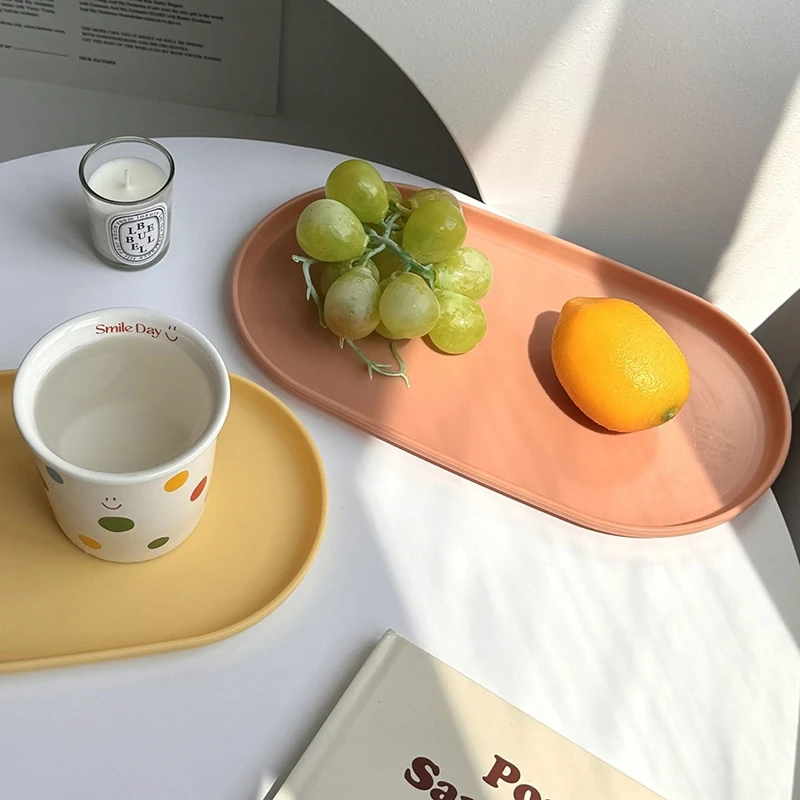 2pcs Kitchen Fruit Bread Storage Trays Tableware Coffee Cup Drying Plate Dessert Candy Display Tray Nordic Style Storage Trays