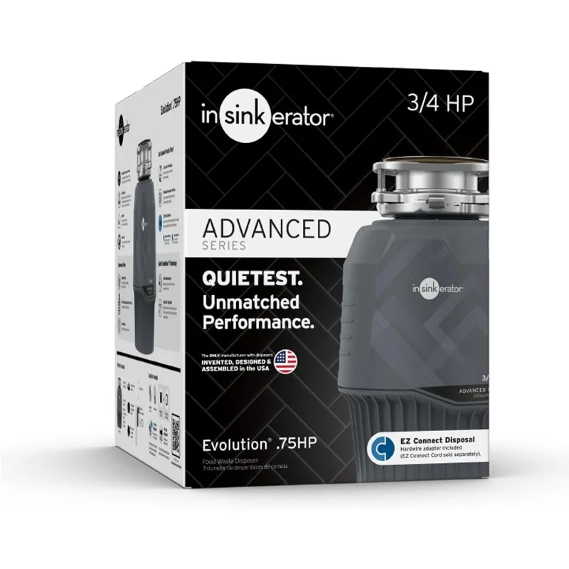 InSinkErator EVOLUTION 0.75HP 3/4 HP, Advanced Series EZ Connect Continuous Feed Food Waste Garbage Disposal, Gray