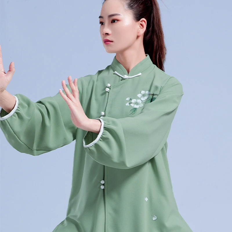 

2023 New Hand Painted Flowers Chinese Traditional Tai Chi Clothing Martial Arts Women Suit Morning Exercise Tai Chi Kung Fu Suit