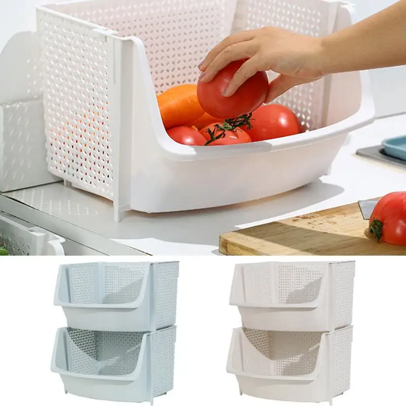 

2 Tier Fruit Basket for Kitchen Counter Household vegetables Storage Basket Stackable fruits organiser Kitchen Storage accessory