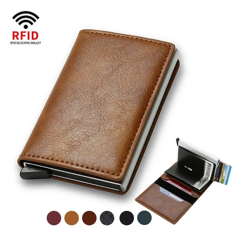 

Top Quality Wallets Men Money Bag Mini Purse Male Vintage Brown Leather Rfid Card Holder Wallet Small Smart Wallet Pocket Walet
