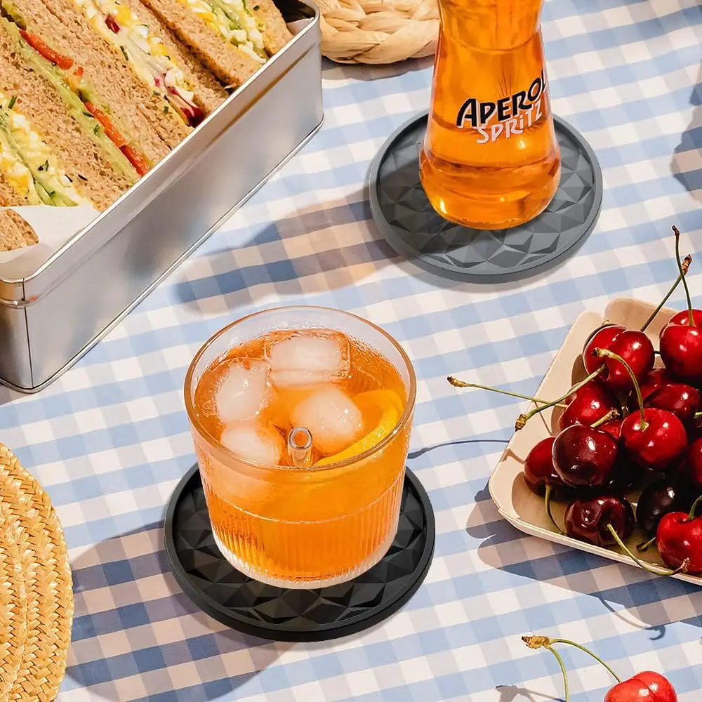 6 Coasters+ 1 Base Decor Bar Coasters for Home Office New Tabletop Protection Hot Cold Cup Mat Silicone Drink Coasters Sets