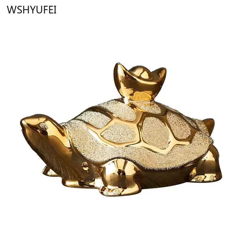 

ceramic gold turtle ornaments, home tabletop animal decorations, small handicrafts, feng shui animal model Home furnishings