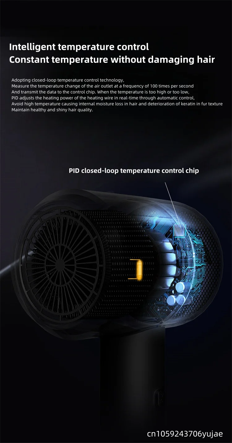 New Hammer Hair Dryer with High Airflow of 59 Seconds, Blue Light Ion Thermostat