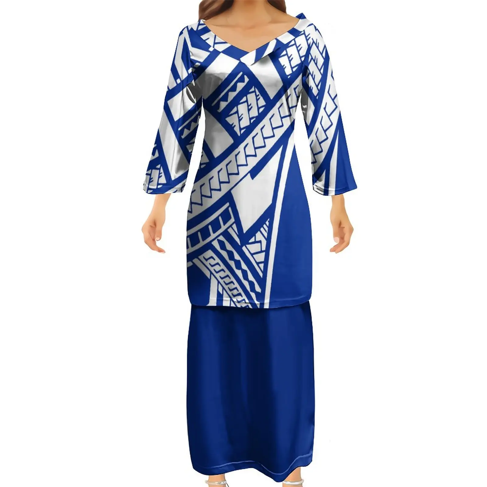 

Женские платья из двух частей, полинезийское Этническое Искусство, самоанские платья из двух частей, одежда Puletasi, длинные платья с принтом