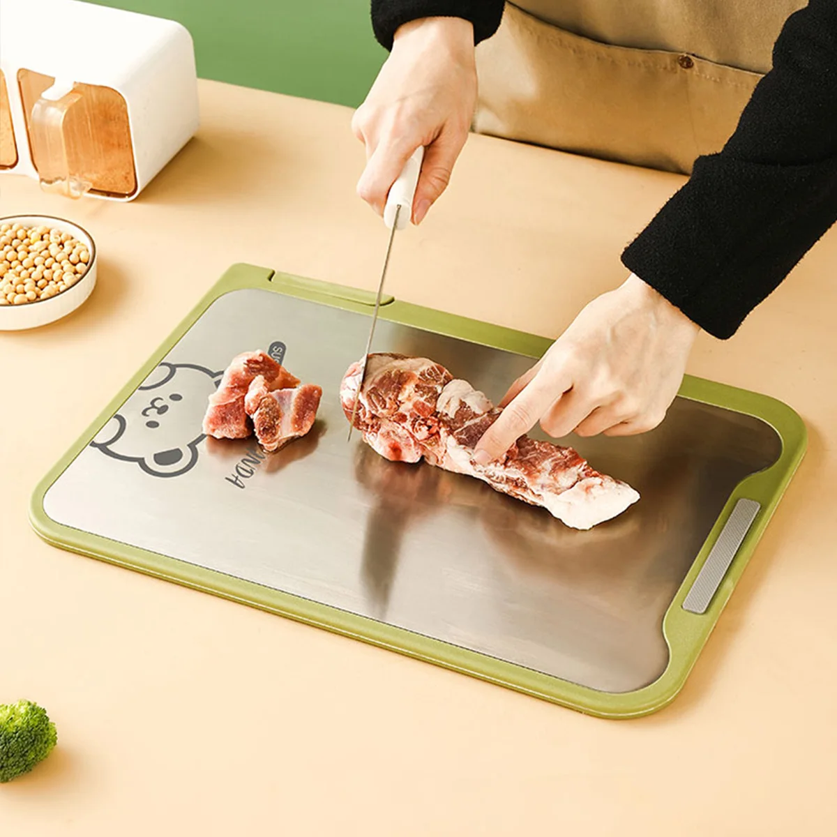WORTHBUY Double-sided 304 Stainless Steel Cutting Board Kitchen Chopping Board With Bracket Anti-slip Standing Chopping Blocks