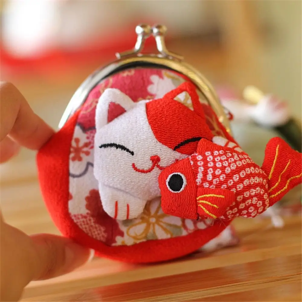 Portable Japanese Style Maneki Neko Coin Purse Flower Printing Wallet Lucky Cat Clutch Bag PU Doll Card Holder Men coin purse coin wallet