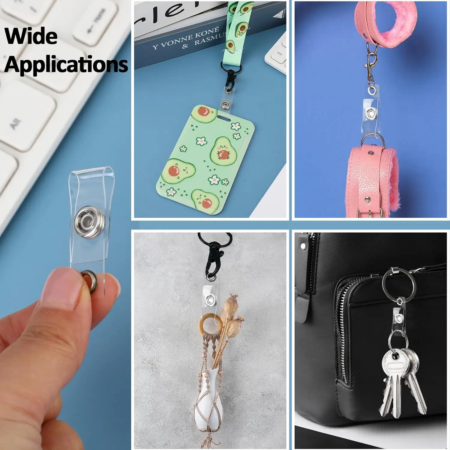 ID Badge Clip Clear PVC ID Badge Holder Clip Snap and Eyelet Lanyard Card Holder Straps Work Badges Name Tag 10-50Pcs
