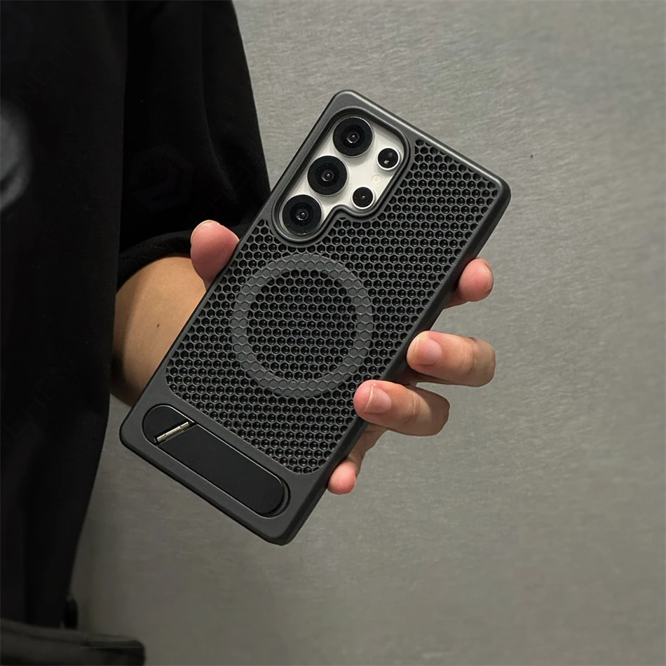 MagSafe Honeycomb Mesh Cooling Case with Alloy Lens Bracket and Wireless Charging Matte Cover