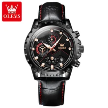 

OLEVS Luxury Sports Waterproof Quartz All Black Leather Quartz Watch Men's Watches Top Brand Luminous Chronograph Multifunction