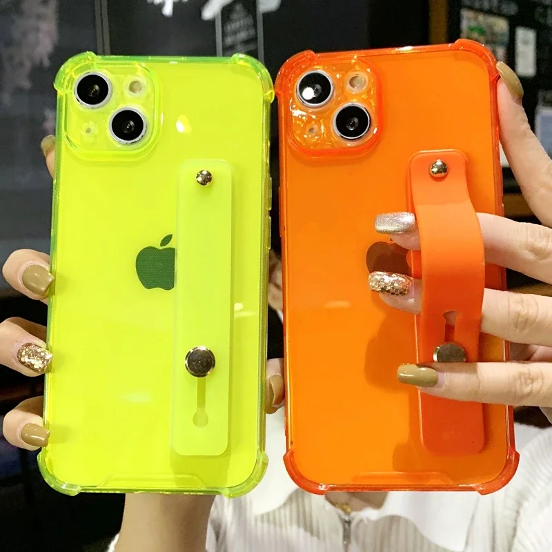 Soft Transparent Wrist Strap Phone Case with Kickstand and Bumper Cover