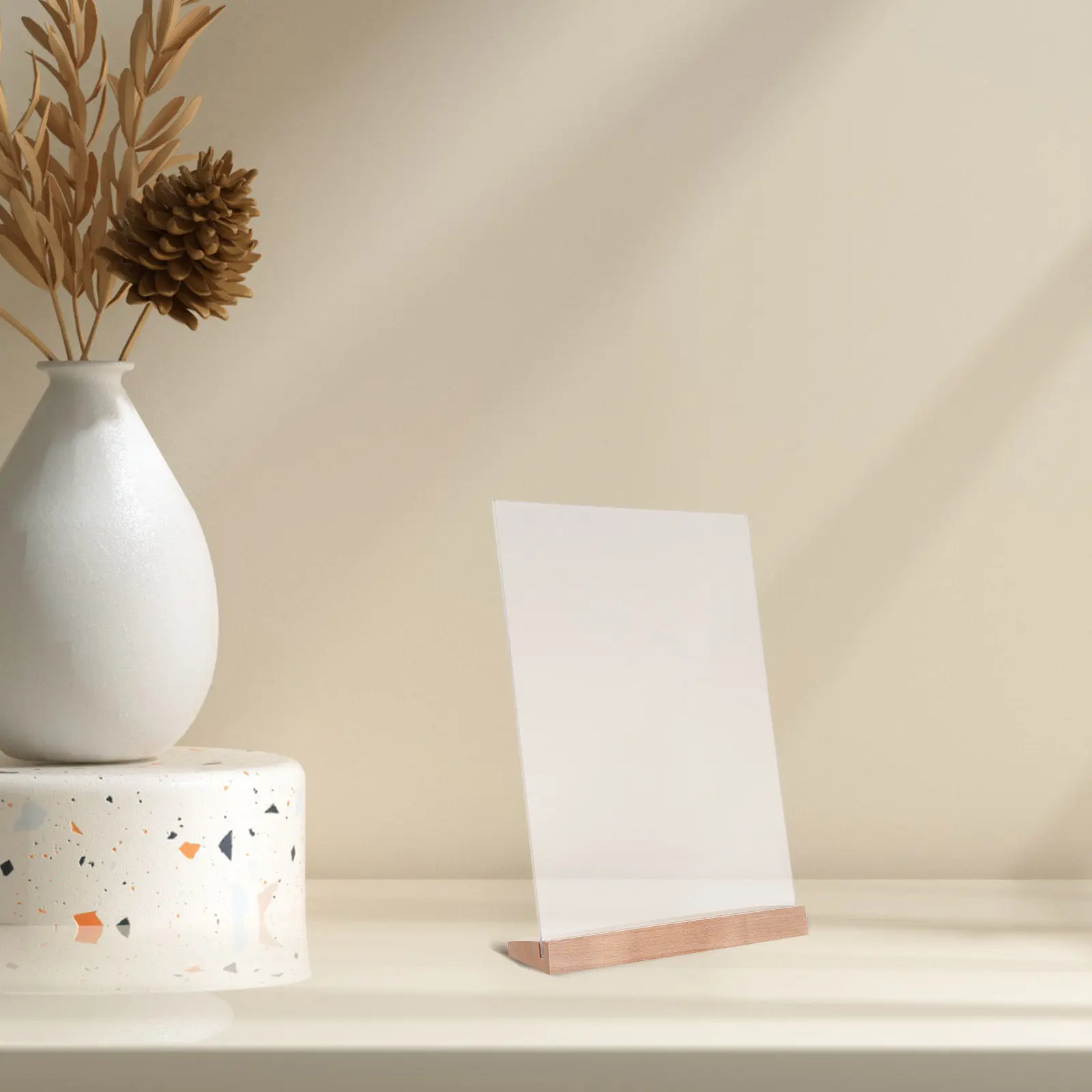 3Pcs 아크릴 테이블 사인 홀더 투명 L 모양 프레임 천연 나무 베이스 A4 메뉴 디스플레이 스탠드 독립형 포스터 홀더 데스크탑