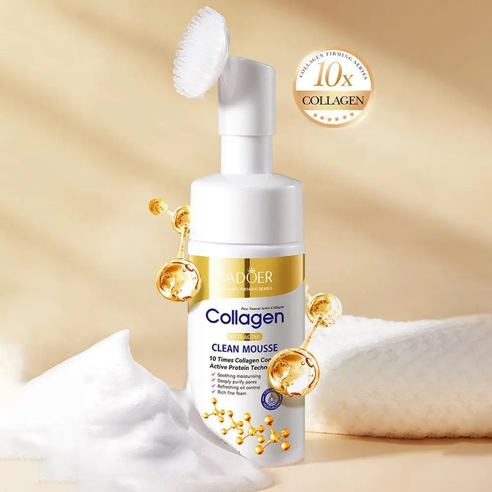 SADOER Collagen Facial Cleanser Mousse Deep Cleansing Skincare Moisturizing Firming Face Wash Foam Cleanser Skin Care Products facial cleanser