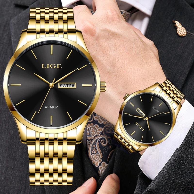 Top Brand  LIGE Men  Watches Luxury Men Wrist Watch Full Steel Quartz Watch Sports Waterproof Male Clock Big Relogio Masculino