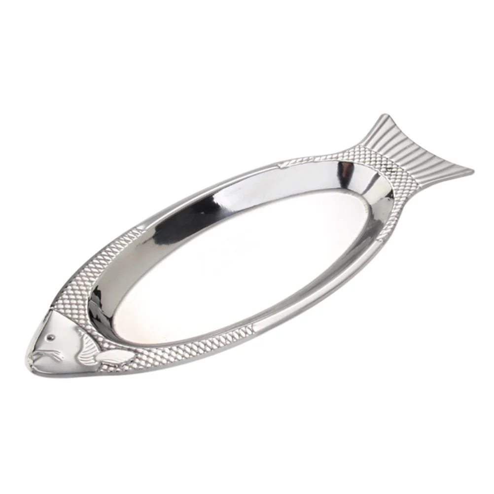 

Stainless Steel Dinner Plate Restaurant Serving Plate Oval Steaming Fish Plate Fish-shaped Snack Dessert Dish Kitchen Tray