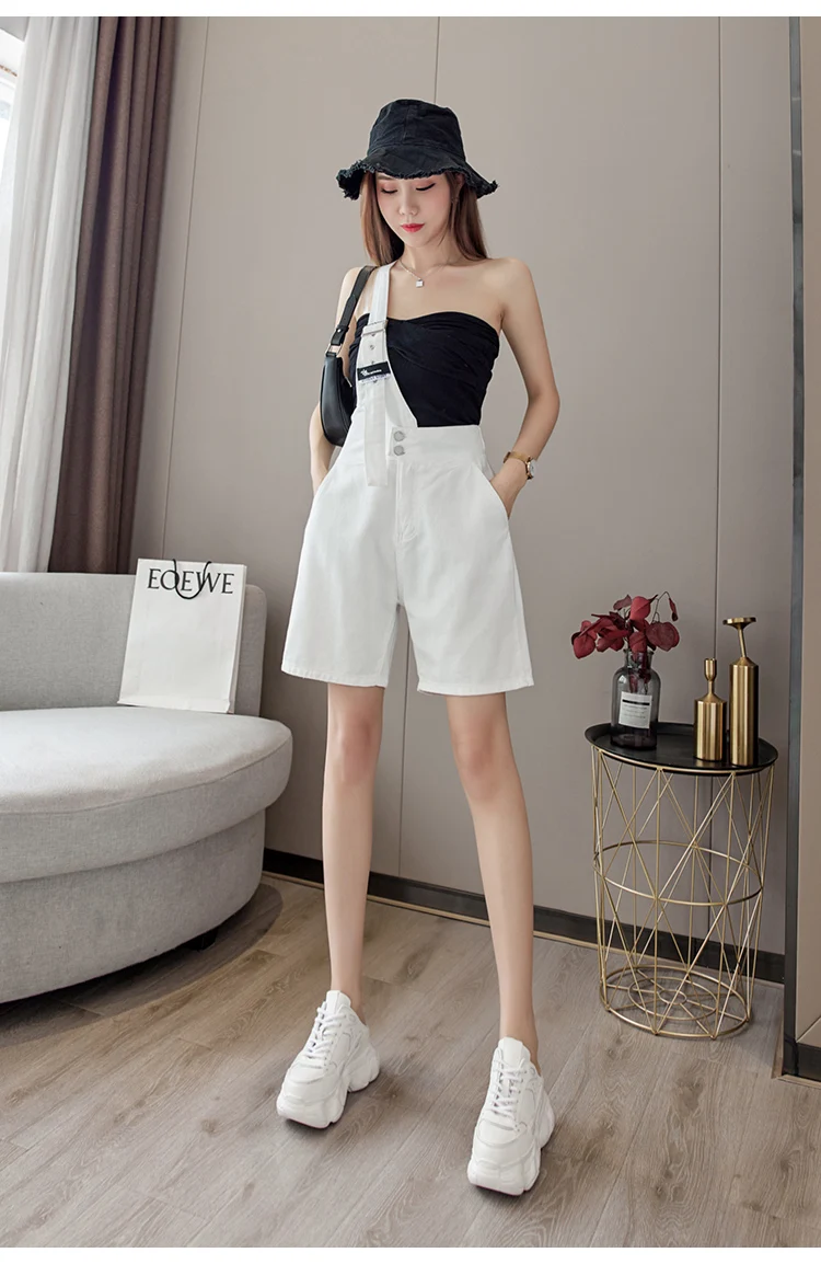 bape shorts Single Strap Design Overalls Korean Teenage Fashion Trends Sexy Denim Clothing Womens White Jeans Booty Shorts Daily Streetwear athletic shorts