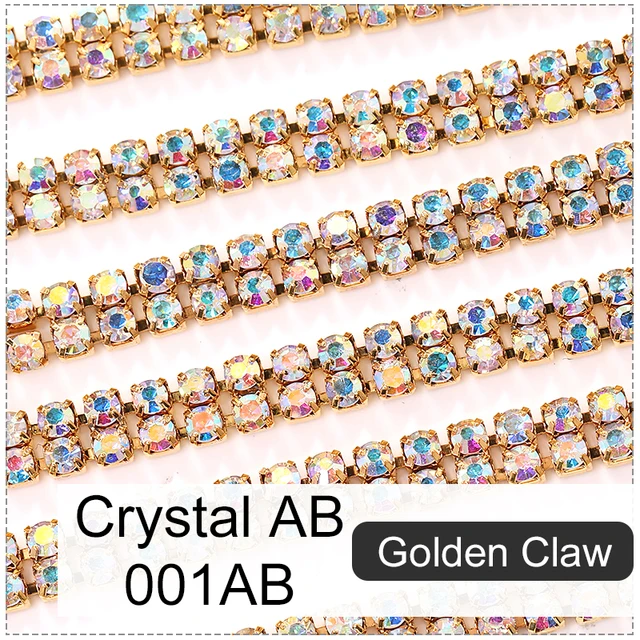 XiChuan 1 Yard 10 Colors Claw Rhinestone SS6 SS8 Crystal Tassel Diy Clothes Earring Accessories Beads Diamond Rhinestone Chain Golden base AB