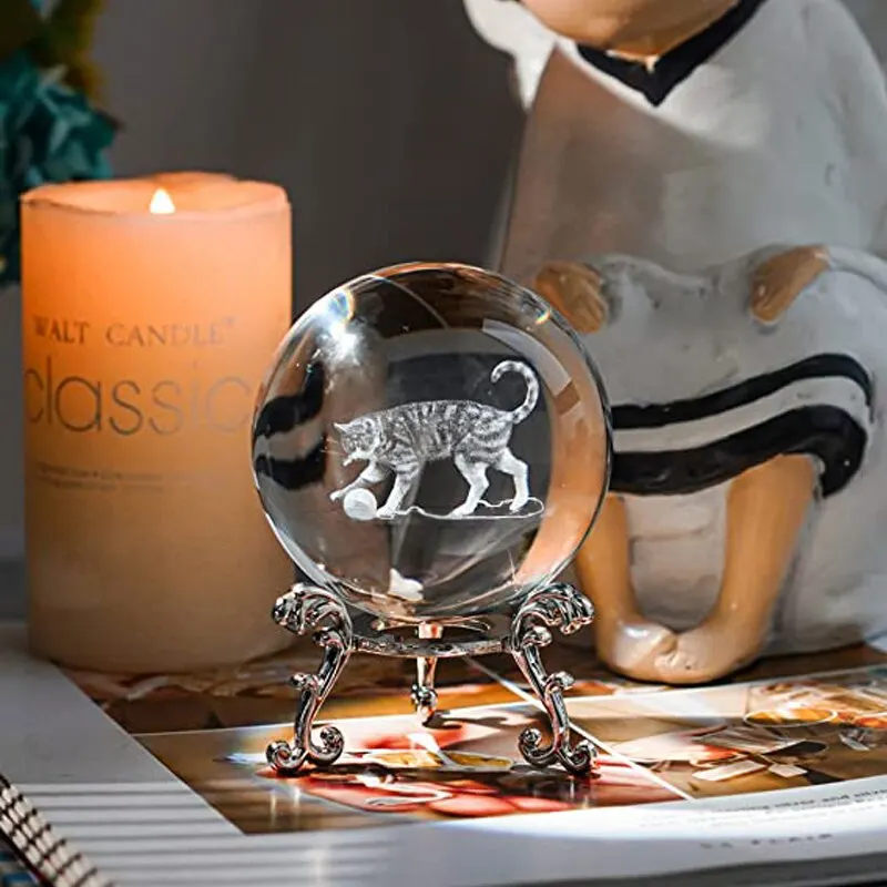 Crystal Ornaments Crystal Balls Crystal Ball Ornament 1pc Clear 60 Mm (2.4 In) Home Decor Gift Collection Cat Owl Figurine