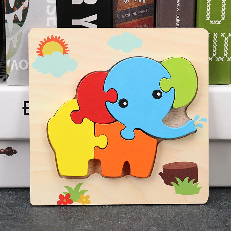 Baby 3D Wooden Puzzles Educational Cartoon Animals Early Learning Intelligence Puzzle Game Toys for Children