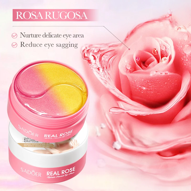 60pcs SADOER Rose Crystal Collagen Eye Mask Anti Dark Circles Eyes Bags Anti-aging Anti Wrinkles Moisturizing Eye Patches