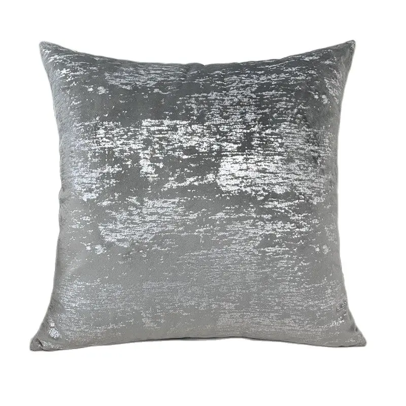 

Hot Selling Grey Foil Printing Square Velvet Cushion Cover Silver Stamping Throw Pillowcase