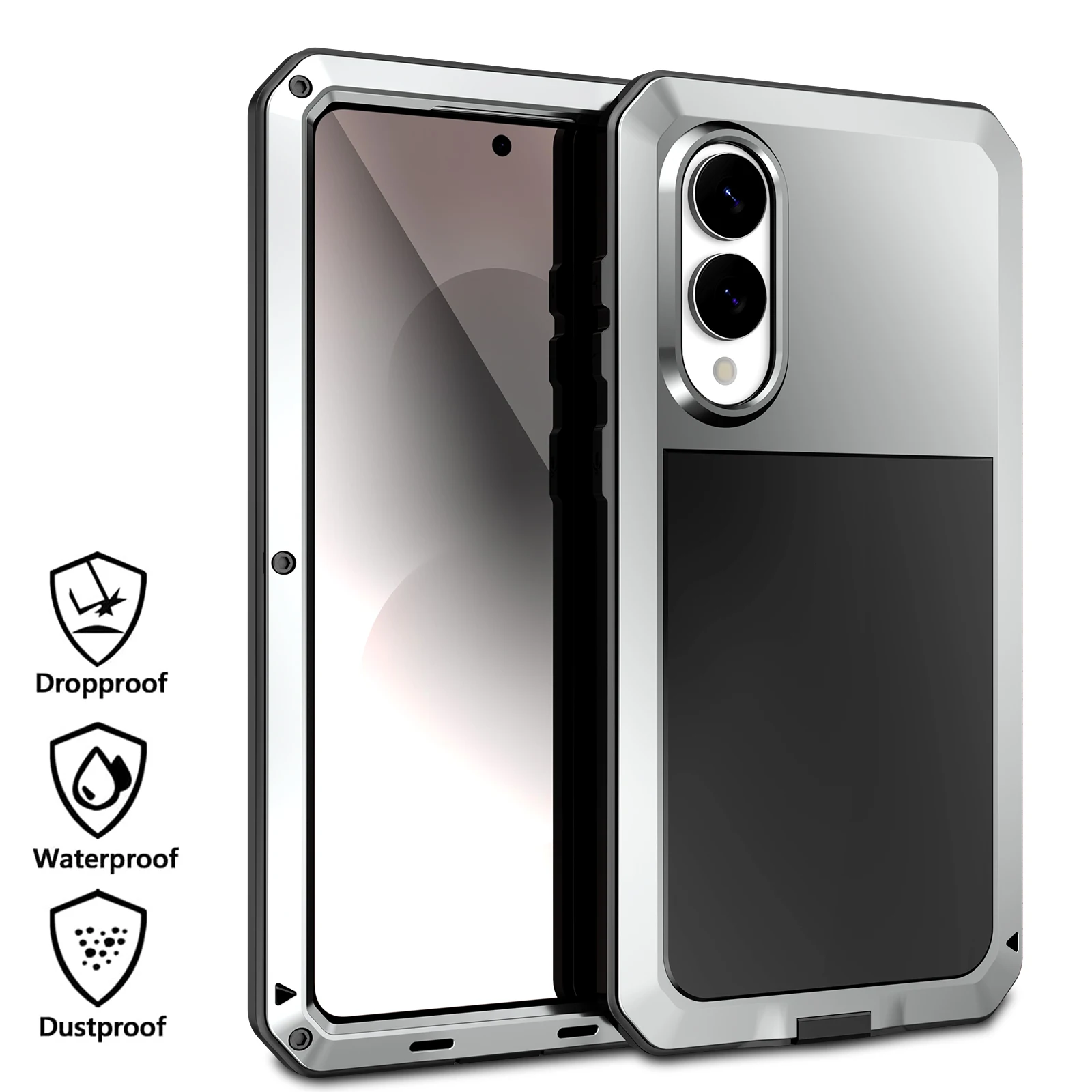 Shockproof Metal Armor Case with Tempered Glass Protection