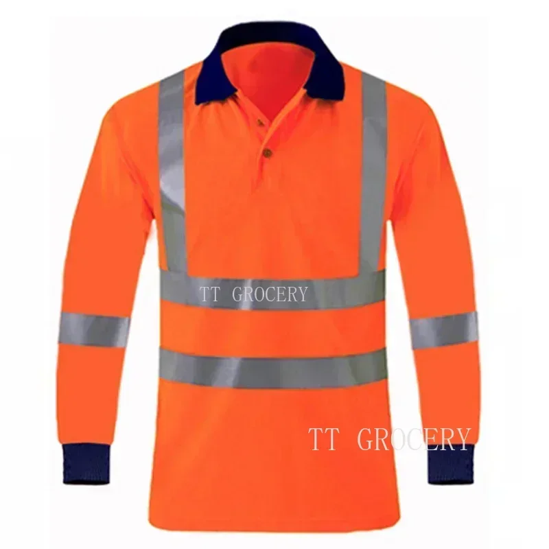 Work Polo Shirt Quick Dry Long Sleeve Reflective Hi Vis For Working