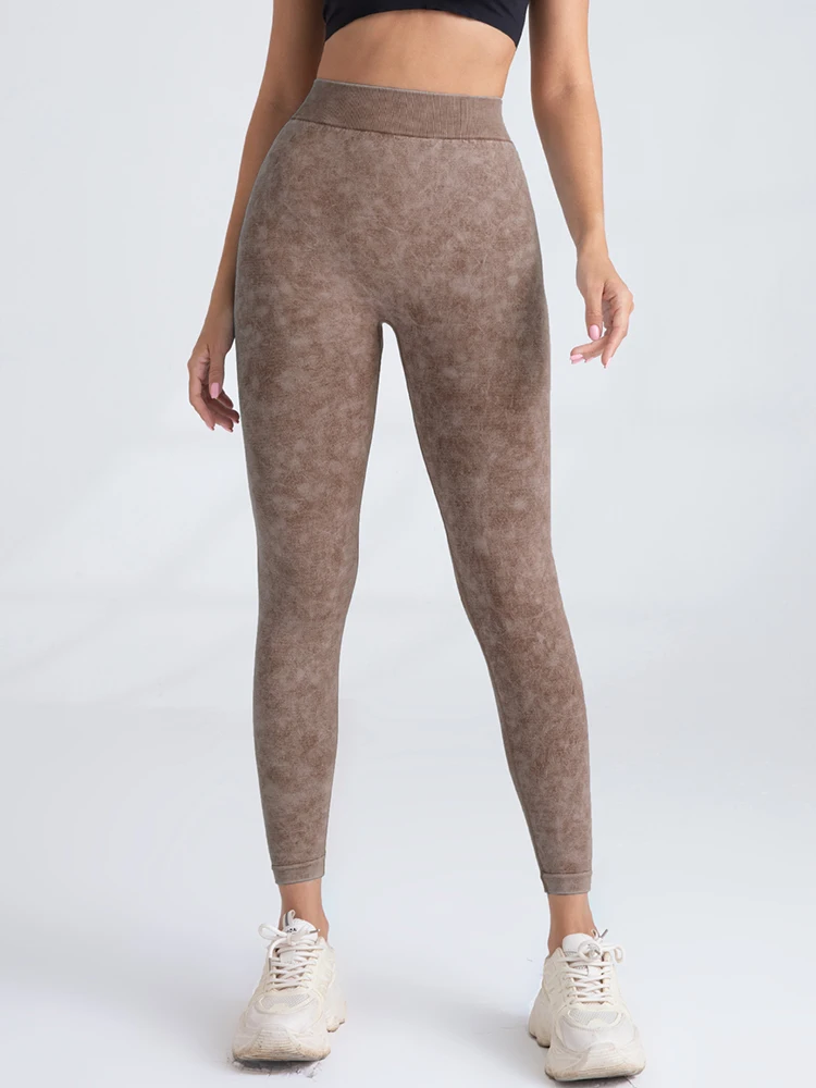 Leggings Esportivas Jeans Lavadas Com Areia Sem Costura, para