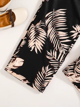 2-piece Spring and Autumn girls fashion floral suit black casual lapel long-sleeved shirt + printed halter straight trouser suit 5