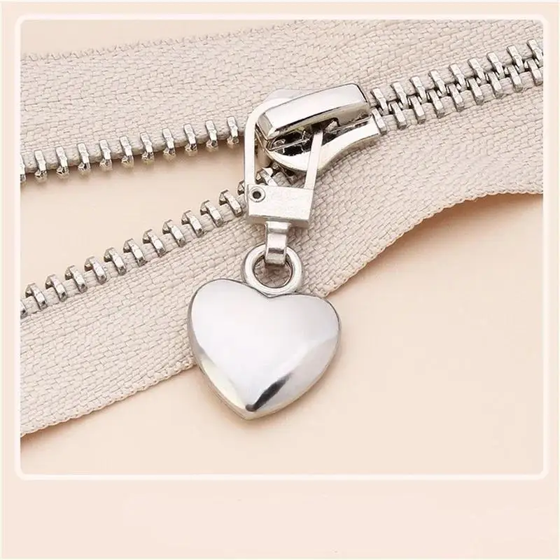 5PCS Heart Shape Metal Zipper Puller Heads Detachable Slider Repair Kit for Bags Backpacks Coats-Sewing Pull Tabs
