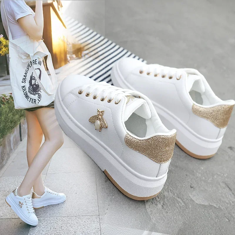 

Spring versatile leather waterproof women's student butterfly board shoes with lace up version versatile small white shoes