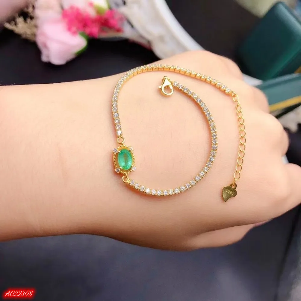 

KJJEAXCMY Brand Boutique Women's Luxury Jewelry Emerald Chain Bracelet 925 Sterling Silver Natural Gem Girl