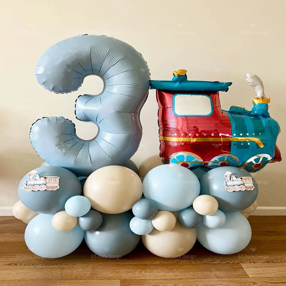 1Set Retro zug Ballon Set Blau Digitale Folie Ballon Cartoon Zug Ballon Geburtstag Party Dekoration Lieferungen Baby Dusche