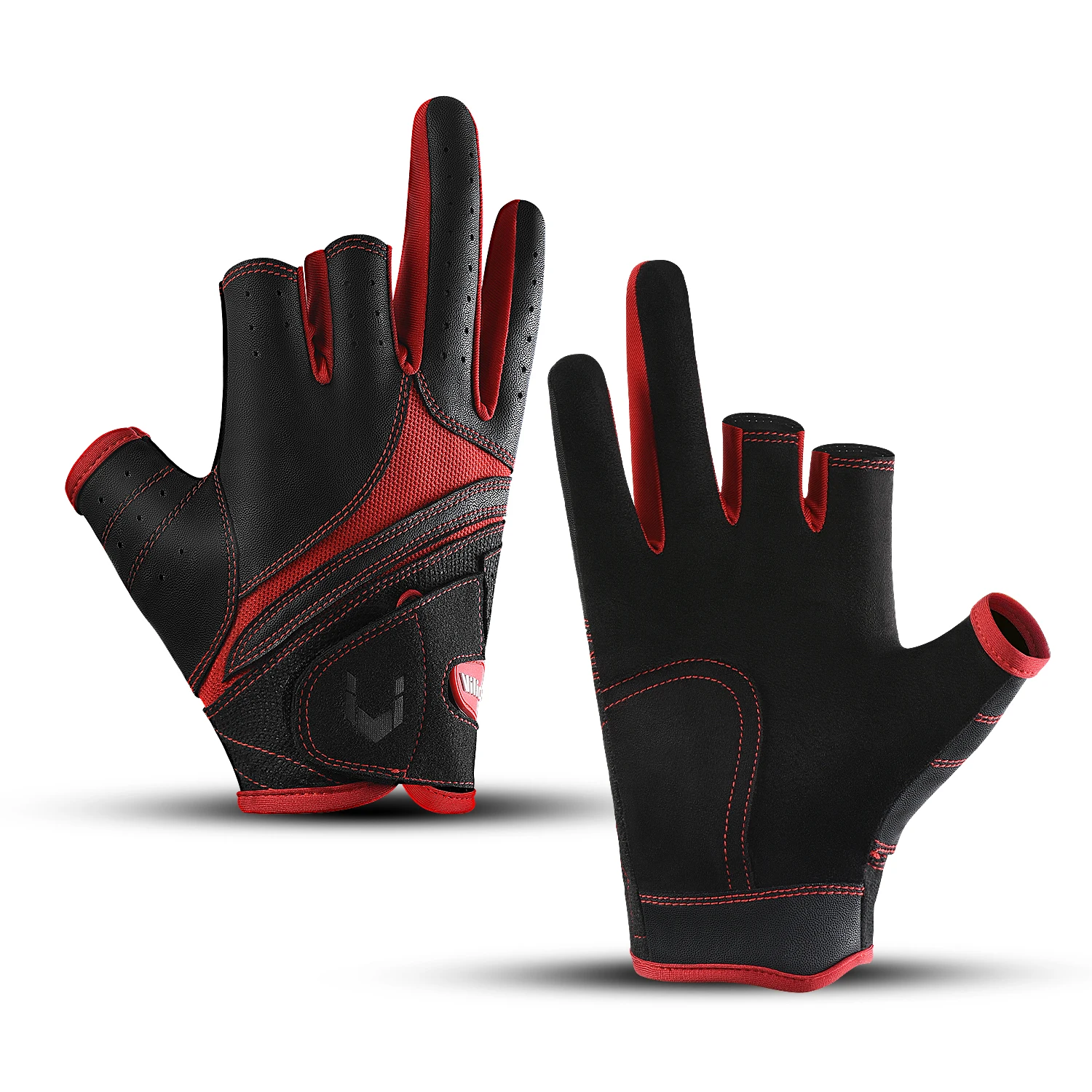 A pair of durable three finger fishing gloves thin highly elastic fabric breathable cool non slip comfortable Fishing Gloves