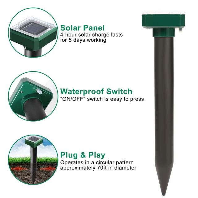 Kültéri Napenergia Ultrahangos Rezgés Kártevőirtó Kígyócseppelló A Gyepkert Udvarához Farm Mole Rat Retrent Pest - Image 2