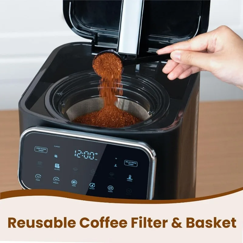 12 Cup Programmable Drip Coffee Maker with Touch Screen,Auto Shut-Off, 4-Hour Keep Warm Plate, Anti-Drip System,Permanent Filter 4