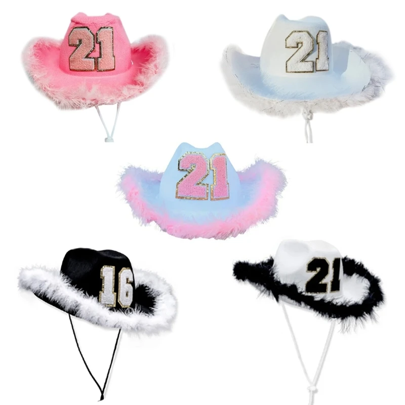 

Western-style Cowboy Hat Feather with Numbers for Women Party Costume Bachelorette and Bachelors Party Accessories
