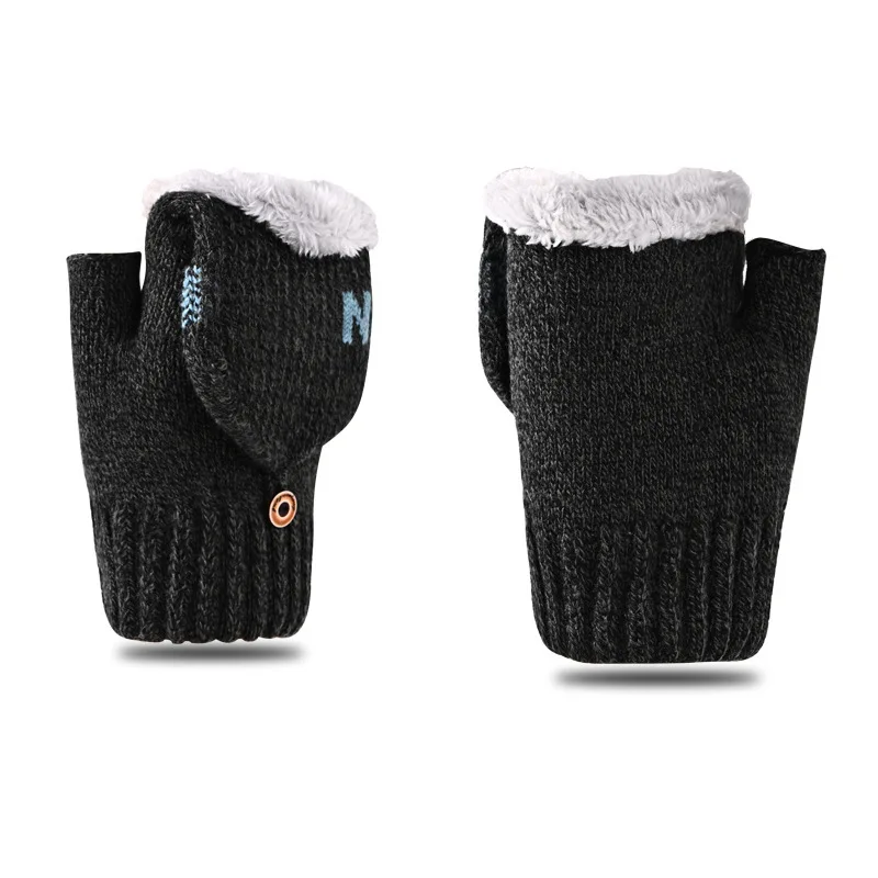 Fingerless Gloves Half Finger Gloves Warm Gloves Winter Wool Gloves Knitted Flip Exposed Finger Thick Women